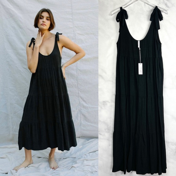 Rachel Pally Dresses & Skirts - NWT Rachel Pally Adelaide Linen Tie Shoulder Tiered Midi Maxi Dress Black Boho L